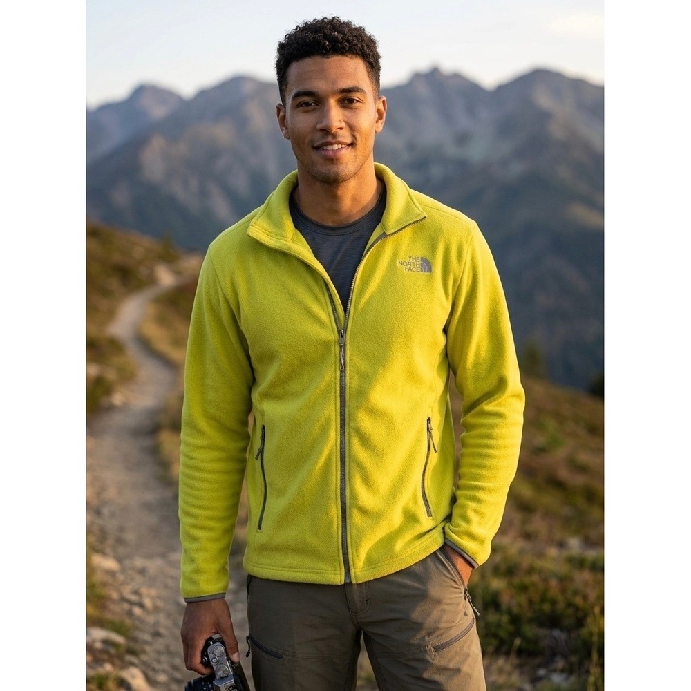 The North Face TKA 100 Glacier Full Zip Fleece Jacket Mens XL Chartreuse Yellow